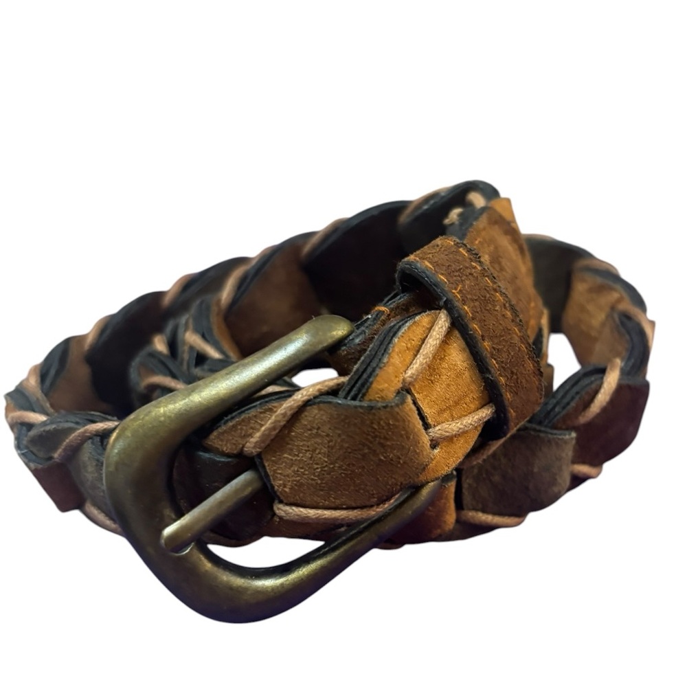 Unisex Braided Suede Belt in Brown and Black 35” length  vintage